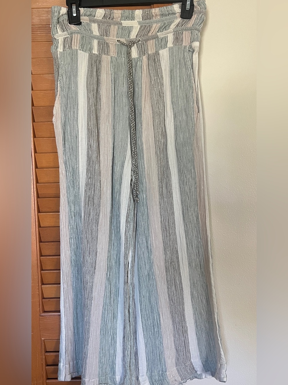 Free People Hamilton Wide Leg Cotton Gauze Striped Beach Pants Medium M